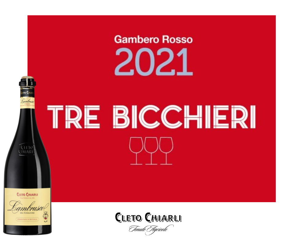 The Tre Bicchieri 2021 award for Lambrusco del Fondatore 2019