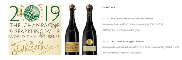 I Lambrusco Chiarli premiati al 