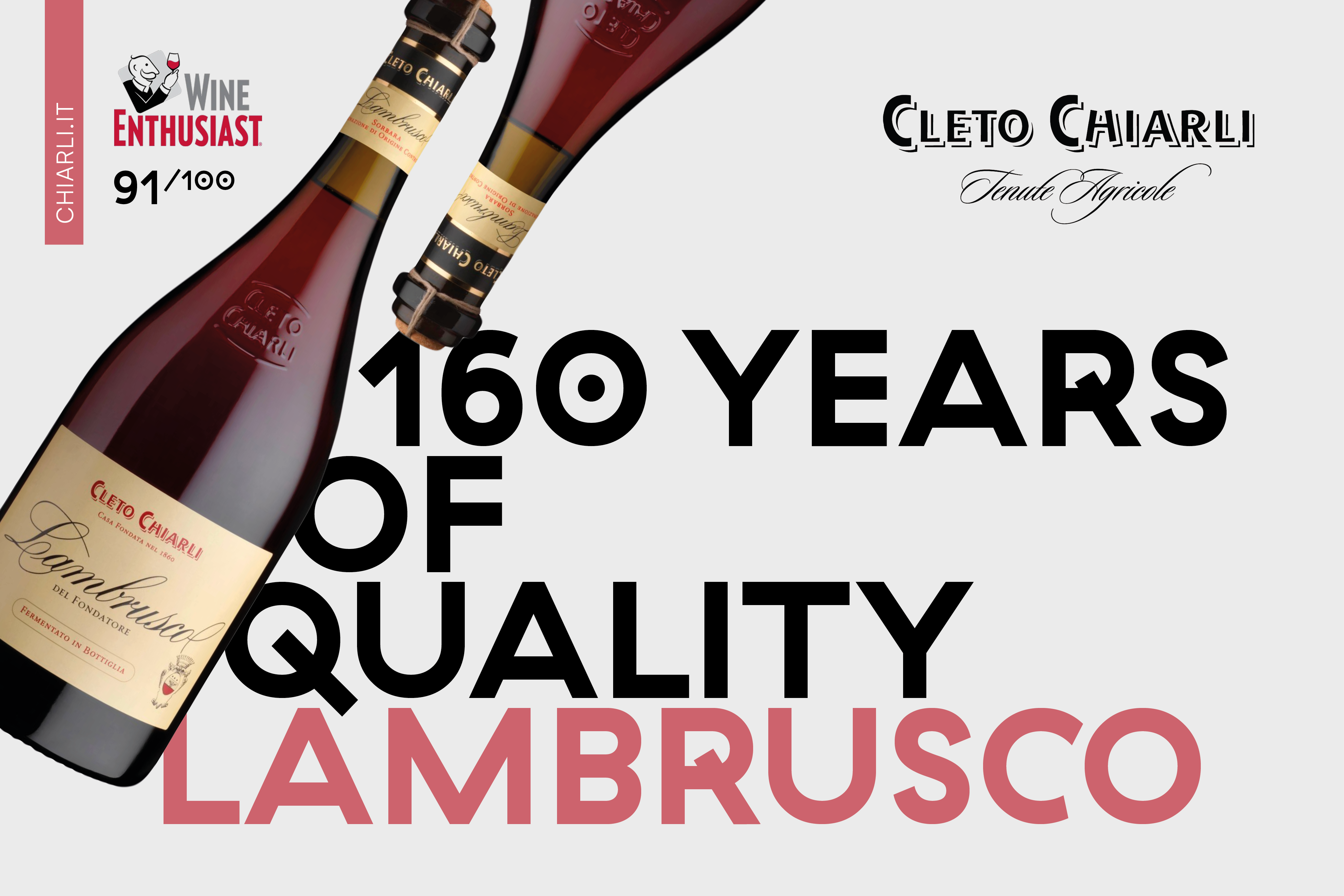 Wine Enthusiast awards 91 points to Cleto Chiarli Lambrusco del Fondatore 2021